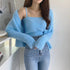 Two-Piece Camisole Knitted Vest with Long Sleeve Cropped Cardigan